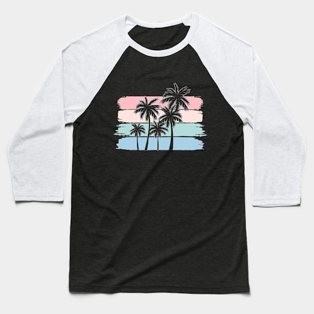 Palm Tree Tropical Beach Pastel Color Vacation Baseball T-Shirt by CreativeSalek